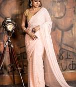 peach woven georgette cutdana work all seasons sarees