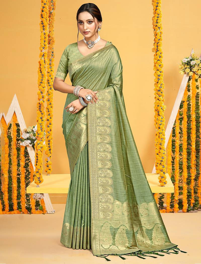light green color beautiful assam silk blend blend fabric saree woven designer saree