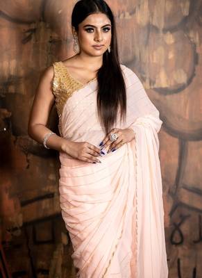 peach woven georgette cutdana work all seasons sarees 2