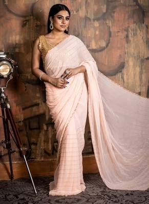 peach woven georgette cutdana work all seasons sarees 3