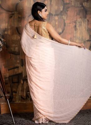 peach woven georgette cutdana work all seasons sarees 4