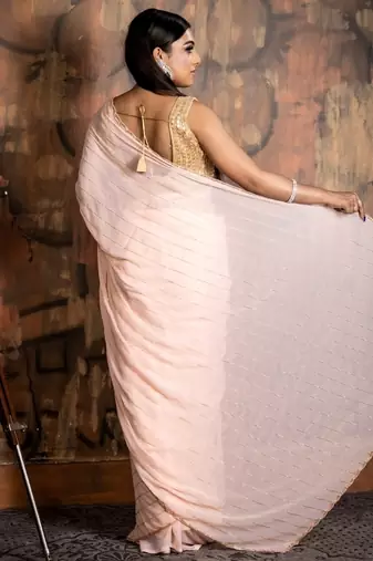 peach woven georgette cutdana work all seasons sarees