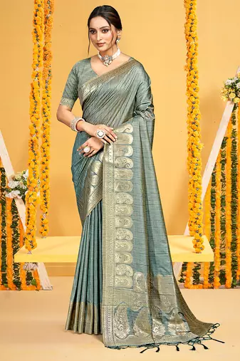 teal color beautiful assam silk blend blend fabric saree woven designer saree