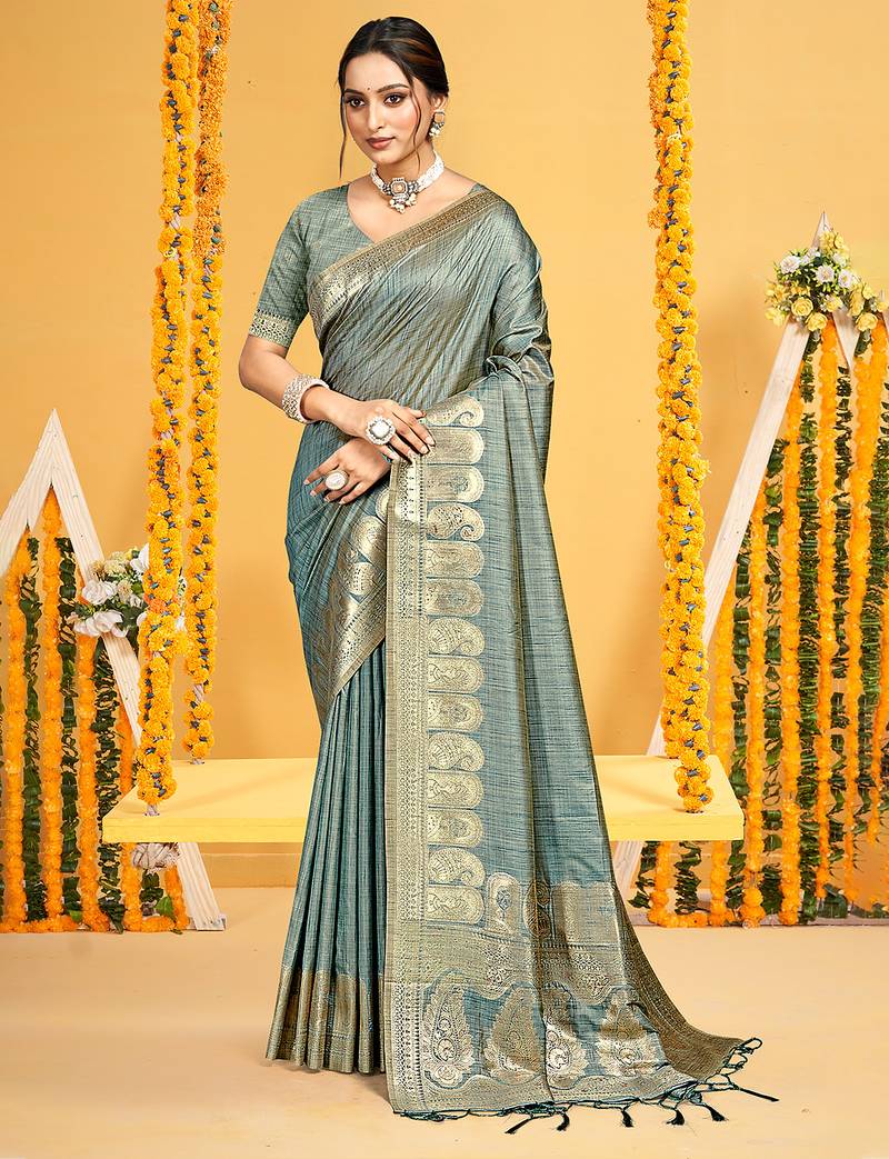 teal color beautiful assam silk blend blend fabric saree woven designer saree
