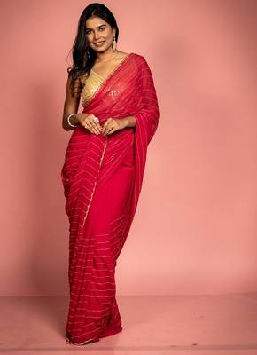 pink woven georgette cutdana work all seasons sarees 1