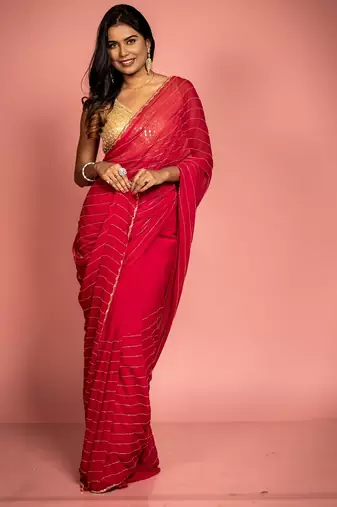 pink woven georgette cutdana work all seasons sarees