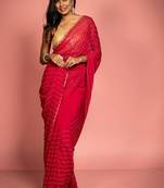 pink woven georgette cutdana work all seasons sarees
