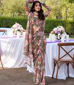 green color georgette fabric beautiful floral printed saree