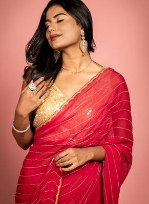 pink woven georgette cutdana work all seasons sarees 2