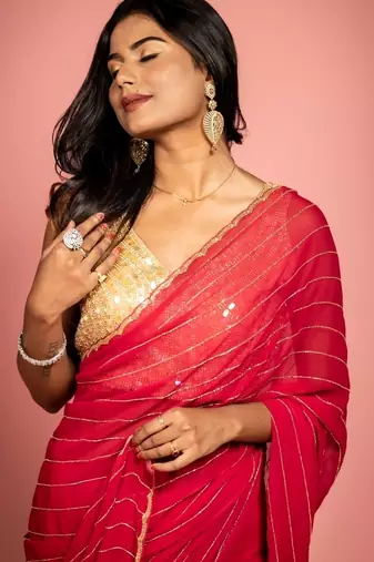 pink woven georgette cutdana work all seasons sarees