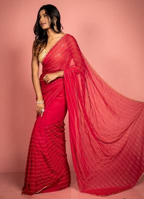 pink woven georgette cutdana work all seasons sarees 3