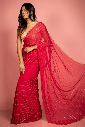 pink woven georgette cutdana work all seasons sarees