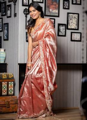 brown woven tissue zari work all seasons sarees 1