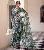 rama color georgette fabric beautiful floral printed saree