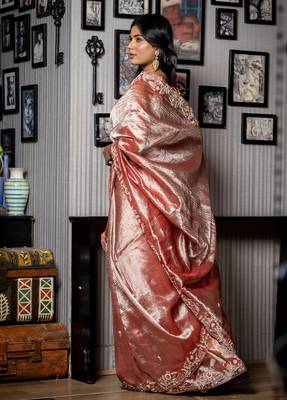 brown woven tissue zari work all seasons sarees 2