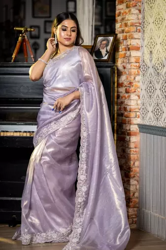 multicolor woven tissue sequins work all seasons sarees