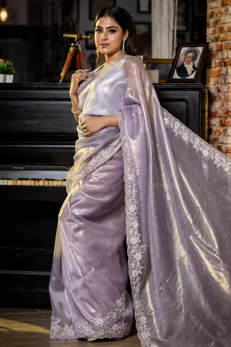 multicolor woven tissue sequins work all seasons sarees
