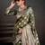 green color silk blend blended fabric woven jacquard designer partywear saree