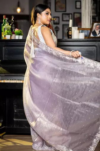multicolor woven tissue sequins work all seasons sarees