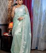 green woven tissue sequins work all seasons sarees