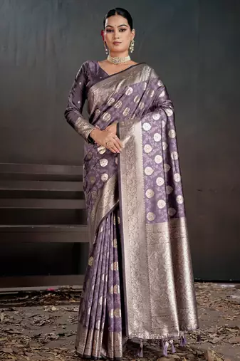 purple color silk blend blended fabric woven jacquard designer partywear saree
