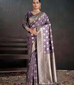 purple color silk blend blended fabric woven jacquard designer partywear saree