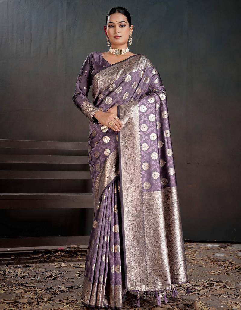 purple color silk blend blended fabric woven jacquard designer partywear saree