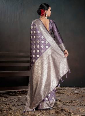 purple silk blend woven jacquard partywear saree 2
