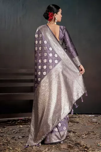 purple silk blend woven jacquard partywear saree