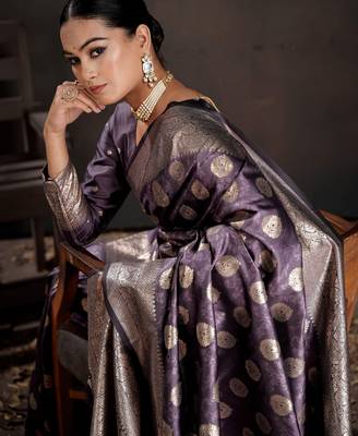 purple silk blend woven jacquard partywear saree 3