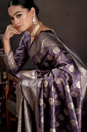 purple silk blend woven jacquard partywear saree