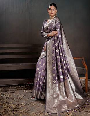 purple silk blend woven jacquard partywear saree 4