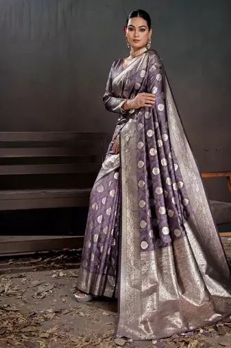 purple silk blend woven jacquard partywear saree
