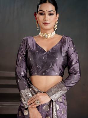 purple silk blend woven jacquard partywear saree 5