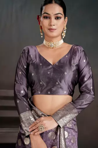 purple silk blend woven jacquard partywear saree