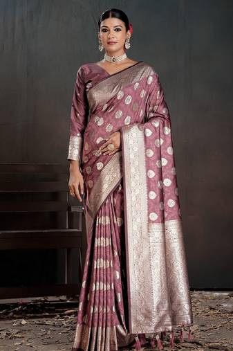 pink color silk blend blended fabric woven jacquard designer partywear saree