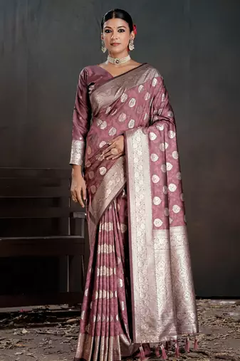 pink color silk blend blended fabric woven jacquard designer partywear saree