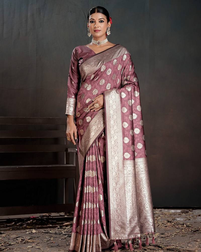pink color silk blend blended fabric woven jacquard designer partywear saree