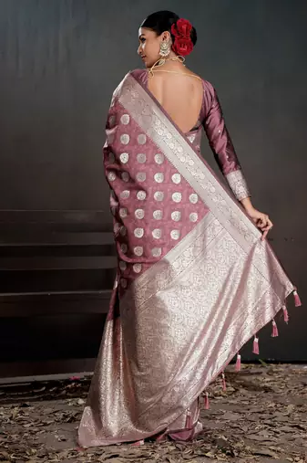 pink silk blend woven jacquard partywear saree