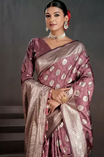 pink silk blend woven jacquard partywear saree