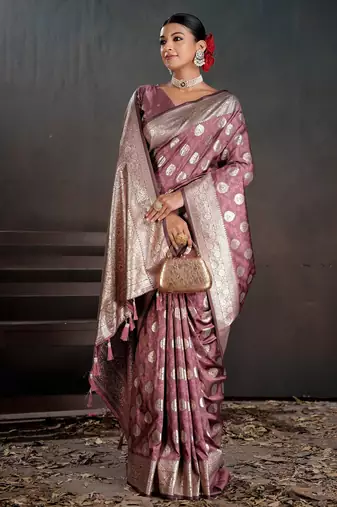 pink silk blend woven jacquard partywear saree