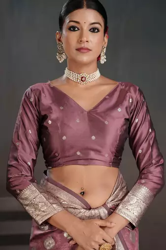 pink silk blend woven jacquard partywear saree