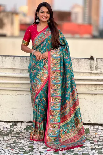 rama color elegant viscose silk blend fabric rich sophisticated saree