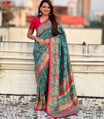 rama color elegant viscose silk blend fabric rich sophisticated saree