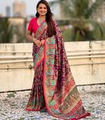 wine color elegant viscose silk blend fabric rich sophisticated saree