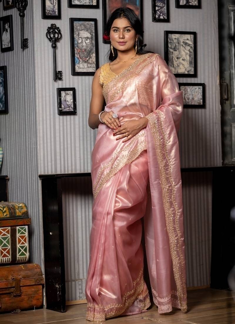 multicolor woven tissue sequins work all seasons sarees