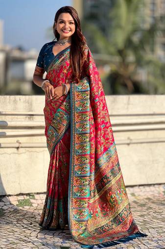 pink color elegant viscose silk blend fabric rich sophisticated saree