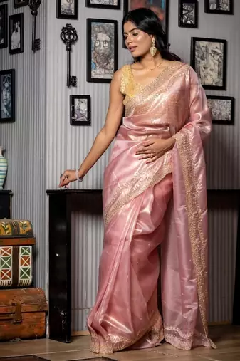 multicolor woven tissue sequins work all seasons sarees