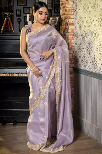 multicolor woven tissue sequins work all seasons sarees