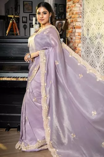multicolor woven tissue sequins work all seasons sarees
